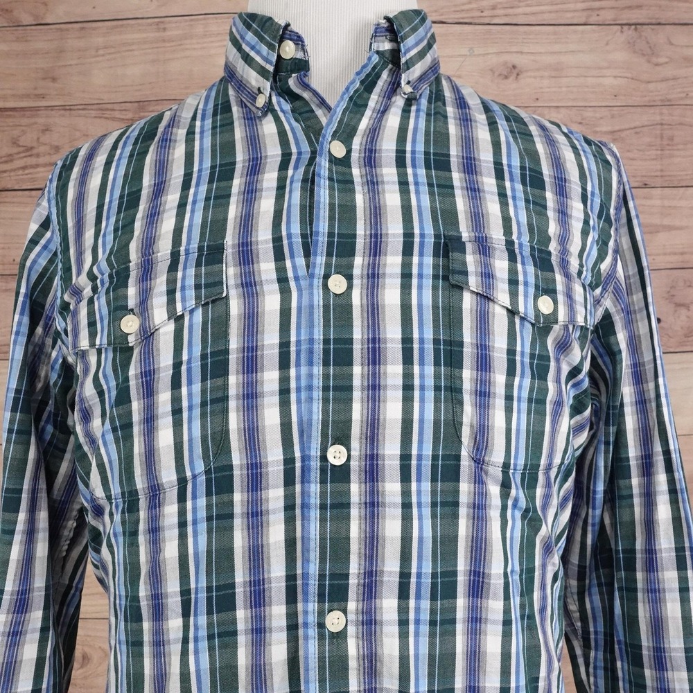 Chaps Shirt Mens M Green Plaid Long Sleeve Button-Up Regular Fit Cotton